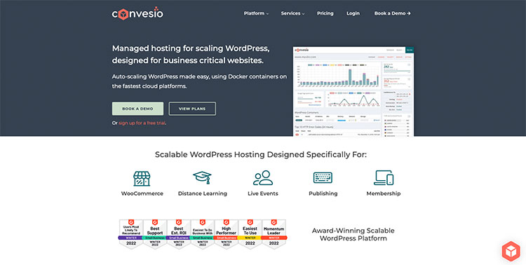 Homepage of best WordPress hosting Convesio